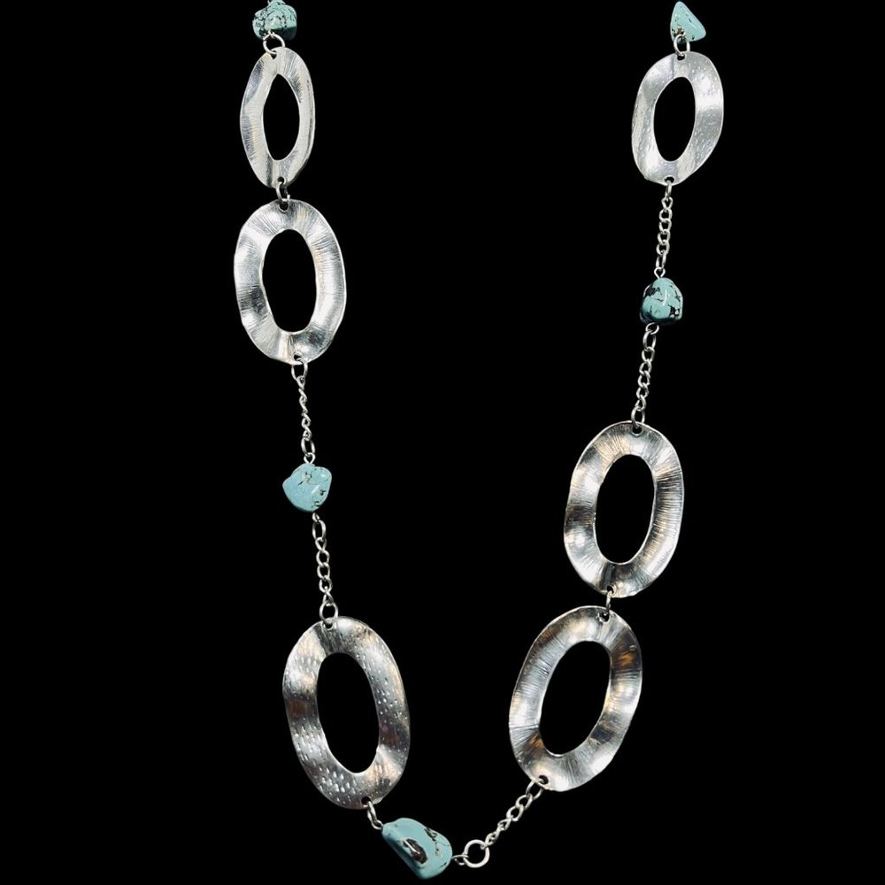 Jules Chunky Silver Tone And Faux Turquois Necklace (5066)